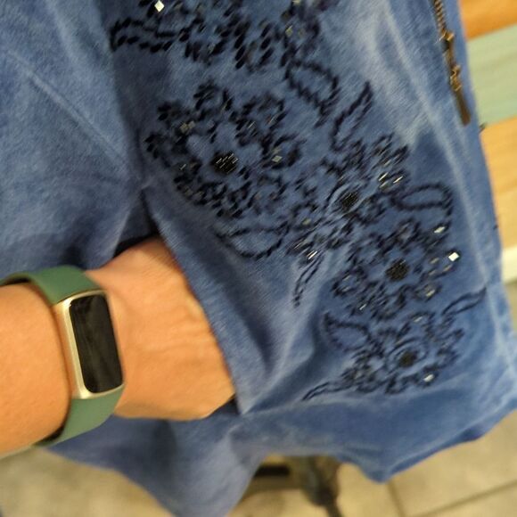 1X 100% leather blue beaded Nolan Miller zip up jacket - Picture 8 of 9